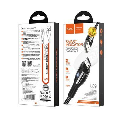 Кабель для зарядки телефона MicroUSB Android with LED Safeness charging HOCO U89 1.2m, 2.4A Чорний