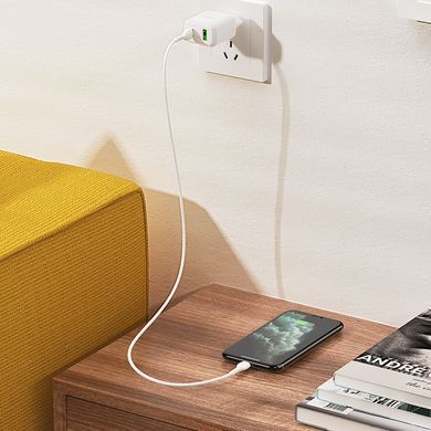 Зарядний пристрій з швидкою зарядкою + кабель Lightning HOCO N5 |USB+Type-C,20W/3A,QC3.0/PD| Білий