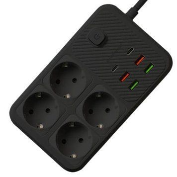 Подовжувач мережевий фільтр 3 м на 4 розетки + 4USB + 2Type-C F182PD Чорний