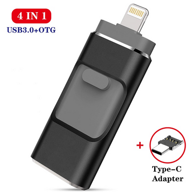 USB Флешка 4в1 512GB Type-C/Micro/Lightning/USB для телефону, комп'ютера iPhone/Android Чорний