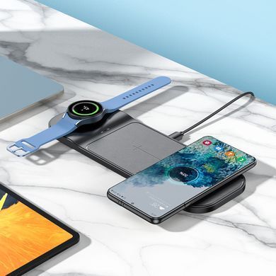 Безпровідний зарядний пристрій 3в1 для годинника Samsung, гарнітури HOCO CQ6 15W Чорний