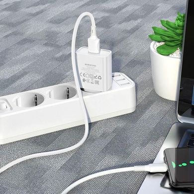 Зарядний пристрій + кабель MicroUSB BOROFONE BA74A |2USB, 2.1A| Білий