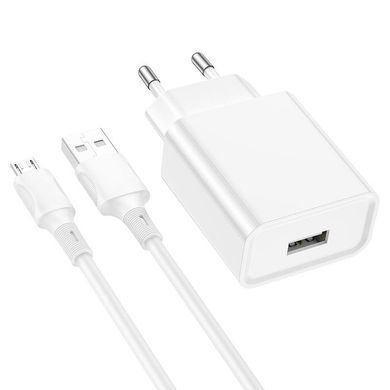 Зарядний пристрій + кабель MicroUSB BOROFONE BA74A |2USB, 2.1A| Білий