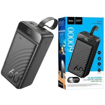 Павербанк повербанк 60000mAh зі швидкою зарядкою 22.5W HOCO J123C 3USB/Type-C, QC22.5W+PD20W Чорний