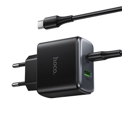 Зарядний пристрій зі швидкою зарядкою 45W та кабелем Type-C to Type-C HOCO C158A 1USB, 1Type-C Чорний