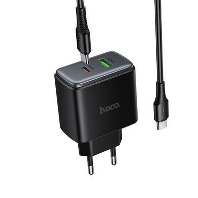 Зарядний пристрій зі швидкою зарядкою 45W та кабелем Type-C to Type-C HOCO C158A 1USB, 1Type-C Чорний