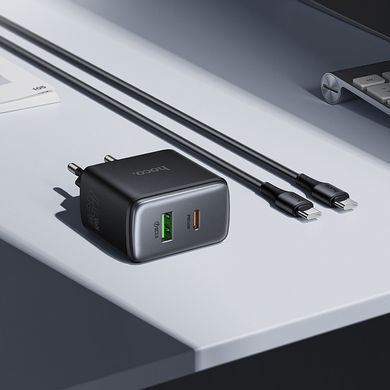 Зарядний пристрій зі швидкою зарядкою 45W та кабелем Type-C to Type-C HOCO C158A 1USB, 1Type-C Чорний