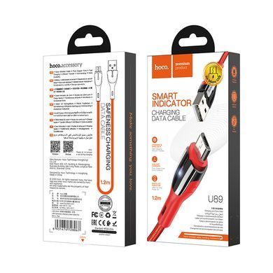 Кабель для зарядки телефона MicroUSB Android with LED Safeness charging HOCO U89 1.2m, 2.4A Червоний
