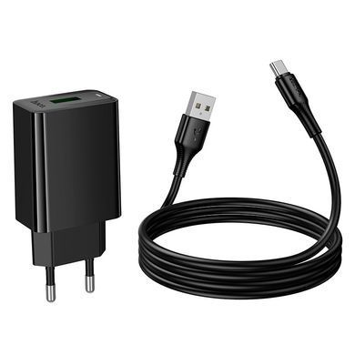 Зарядний пристрій зі швидкою зарядкою QC3.0 та кабелем USB to Type-C HOCO CS92A 1USB Чорний