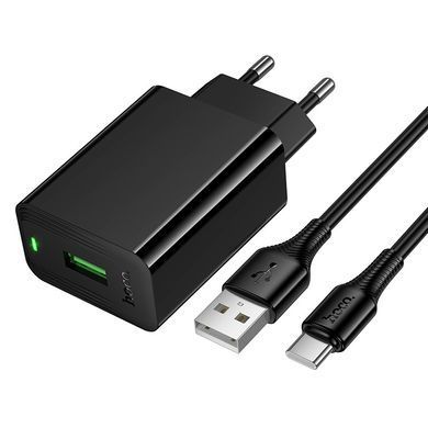 Зарядний пристрій зі швидкою зарядкою QC3.0 та кабелем USB to Type-C HOCO CS92A 1USB Чорний