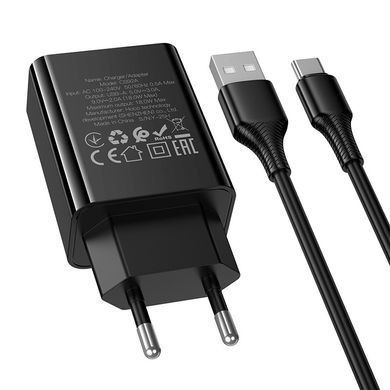 Зарядний пристрій зі швидкою зарядкою QC3.0 та кабелем USB to Type-C HOCO CS92A 1USB Чорний