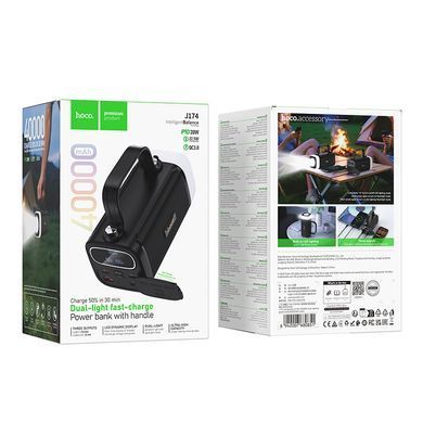 Павербанк 40000 повербанк зі швидкою зарядкою 22.5W HOCO J174 power bank для роутера павер банк з ліхтарем повер банк чорний