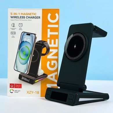 Настільна безпровідна зарядка 5в1 MagSafe для iPhone, Samsung, iWatch, Airpods XZY-18 Чорний 48615
