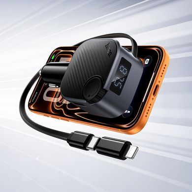 Автомобільний FM-трансмітер HOCO E167 Hero 45W автомобільний модулятор з висувним кабелем Type-C