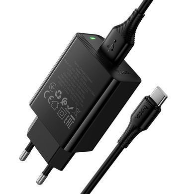 Зарядний пристрій зі швидкою зарядкою QC3.0 та кабелем USB to Type-C HOCO CS92A 1USB Чорний