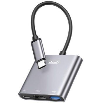 USB-hub хаб адаптер перехідник 3-в-1 XO HUB011 3in1 Type-C |Type-C to HDMI+PD+USB 3.0| Сірий