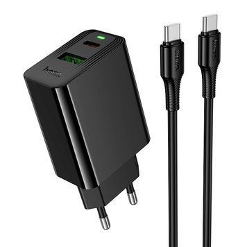 Зарядний пристрій зі швидкою зарядкою 30W та кабелем Type-C to Type-C HOCO CS95A 1USB, 1Type-C Чорний
