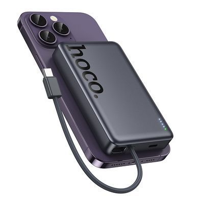 Павербанк зі швидкою 20W та безпровідною зарядкою MagSafe і вбудованим кабелем Type-C 10000mAh HOCO Q44 Сірий