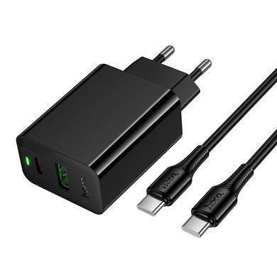 Зарядний пристрій зі швидкою зарядкою 30W та кабелем Type-C to Type-C HOCO CS95A 1USB, 1Type-C Чорний