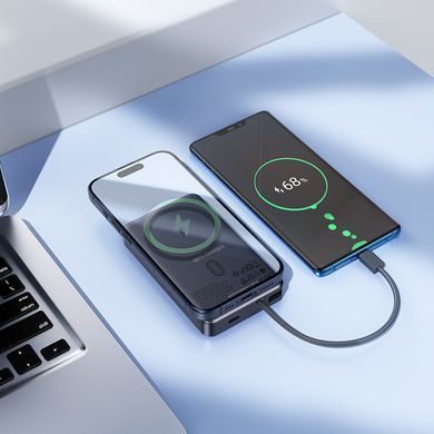 Павербанк зі швидкою 20W та безпровідною зарядкою MagSafe і вбудованим кабелем Type-C 10000mAh HOCO Q44 Сірий