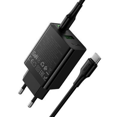 Зарядний пристрій зі швидкою зарядкою 30W та кабелем Type-C to Type-C HOCO CS95A 1USB, 1Type-C Чорний