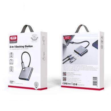 USB-hub хаб адаптер перехідник 3-в-1 XO HUB011 3in1 Type-C |Type-C to HDMI+PD+USB 3.0| Сірий