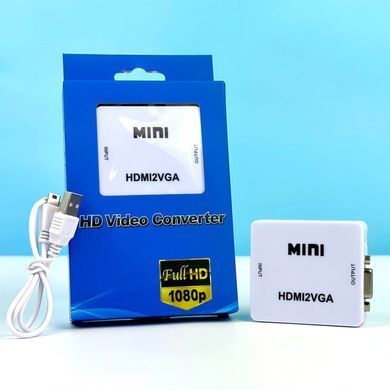 Перехідник конвертер HDMI to VGA, VGA 001 3,5 мм аудіо, 1080p/1080i Білий
