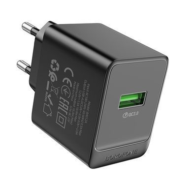 Зарядний пристрій із швидкою зарядкою QC3.0 BOROFONE BAS12A |1USB-A| Чорний