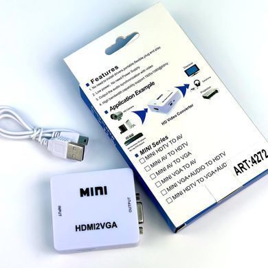 Перехідник конвертер HDMI to VGA, VGA 001 3,5 мм аудіо, 1080p/1080i Білий