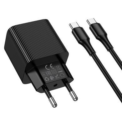 Зарядний пристрій зі швидкою зарядкою 20W та кабелем Type-C to Type-C HOCO CS83A 1USB, 1Type-C Чорний
