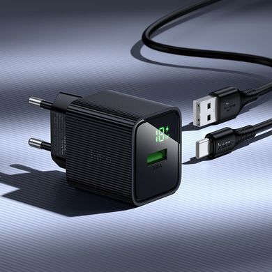 Зарядний пристрій зі швидкою зарядкою QC3.0 та кабелем USB to Type-C HOCO CS81A 1USB Чорний