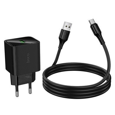 Зарядний пристрій зі швидкою зарядкою QC3.0 та кабелем USB to Type-C HOCO CS81A 1USB Чорний