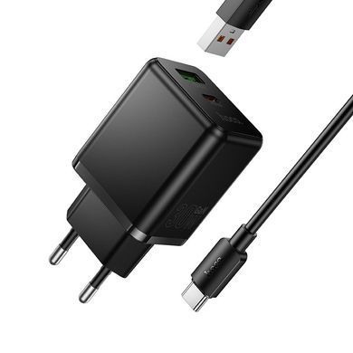 Зарядний пристрій із швидкою зарядкою PD30W+QC3.0 та кабелем USB to Type-C HOCO C157A Type-C, USB Чорний