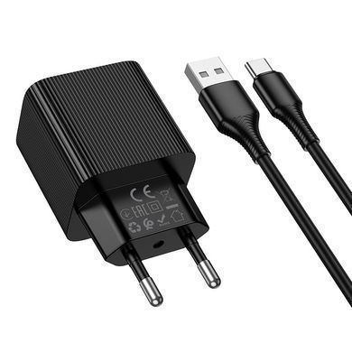 Зарядний пристрій зі швидкою зарядкою QC3.0 та кабелем USB to Type-C HOCO CS81A 1USB Чорний