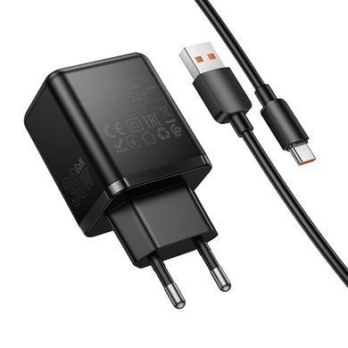 Зарядний пристрій із швидкою зарядкою PD30W+QC3.0 та кабелем USB to Type-C HOCO C157A Type-C, USB Чорний