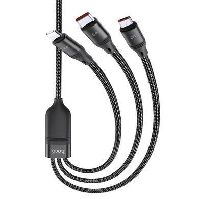 Кабель 3в1 для телефону Lightning (2.4A) / Micro-USB (2.0A) / Type-C (6A) 3-in-1 HOCO Combo U104 1.2м Чорний