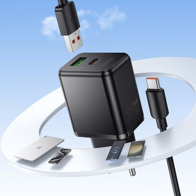 Зарядний пристрій із швидкою зарядкою PD30W+QC3.0 та кабелем USB to Type-C HOCO C157A Type-C, USB Чорний