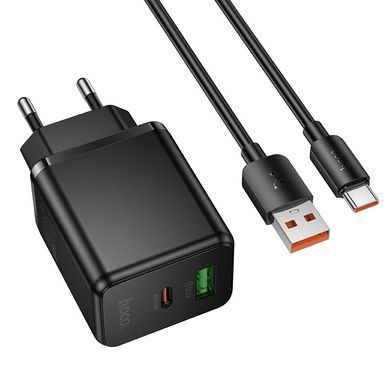 Зарядний пристрій із швидкою зарядкою PD30W+QC3.0 та кабелем USB to Type-C HOCO C157A Type-C, USB Чорний