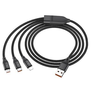 Кабель 3в1 для телефону Lightning (2.4A) / Micro-USB (2.0A) / Type-C (6A) 3-in-1 HOCO Combo U104 1.2м Чорний
