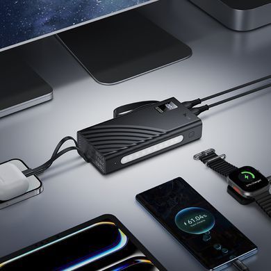 Павербанк зі швидкою зарядкою 22.5W та кабелями Lightning, Type-C, Micro-USB, USB 20000mAh та ліхтариком HOCO J155 Чорний