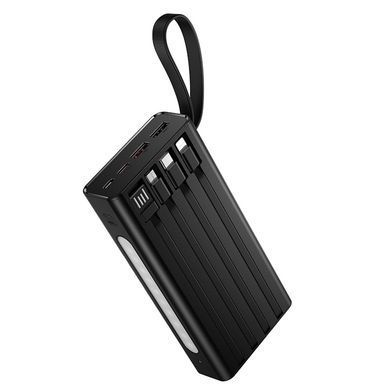 Павербанк зі швидкою зарядкою 22.5W та кабелями Lightning, Type-C, Micro-USB, USB 20000mAh та ліхтариком HOCO J155 Чорний