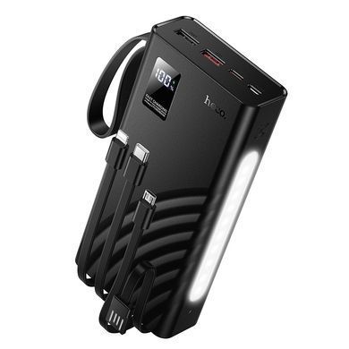 Павербанк зі швидкою зарядкою 22.5W та кабелями Lightning, Type-C, Micro-USB, USB 20000mAh та ліхтариком HOCO J155 Чорний
