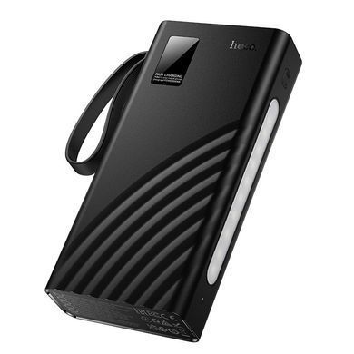Павербанк зі швидкою зарядкою 22.5W та кабелями Lightning, Type-C, Micro-USB, USB 20000mAh та ліхтариком HOCO J155 Чорний