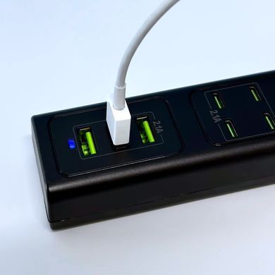 HUB, подовжувач від розетки потужністю 50W US-D01 6Type-C + 3USB, 1м Чорний 51200