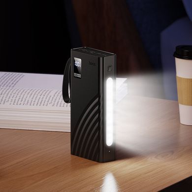 Павербанк зі швидкою зарядкою 22.5W та кабелями Lightning, Type-C, Micro-USB, USB 20000mAh та ліхтариком HOCO J155 Чорний