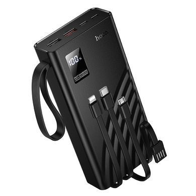 Павербанк зі швидкою зарядкою 22.5W та кабелями Lightning, Type-C, Micro-USB, USB 20000mAh та ліхтариком HOCO J155 Чорний