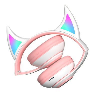 Бездротові дитячі MP3 Навушники з Вушками з підсвіткою з MicroSD Ear STN-25 Bluetooth Рожеві