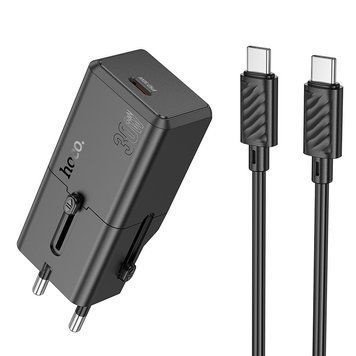 Зарядний пристрій зі швидкою зарядкою 30W, кабелем Type-C-Type-C, універсальним штекером HOCO AC25 Чорний