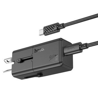 Зарядний пристрій зі швидкою зарядкою 30W, кабелем Type-C-Type-C, універсальним штекером HOCO AC25 Чорний