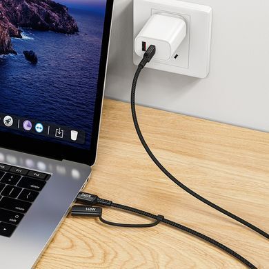 Кабель 2в1 з підтримкою швидкої зарядки 240W Type-C - Type-C, Mag3 HOCO U142 1.8м Чорний